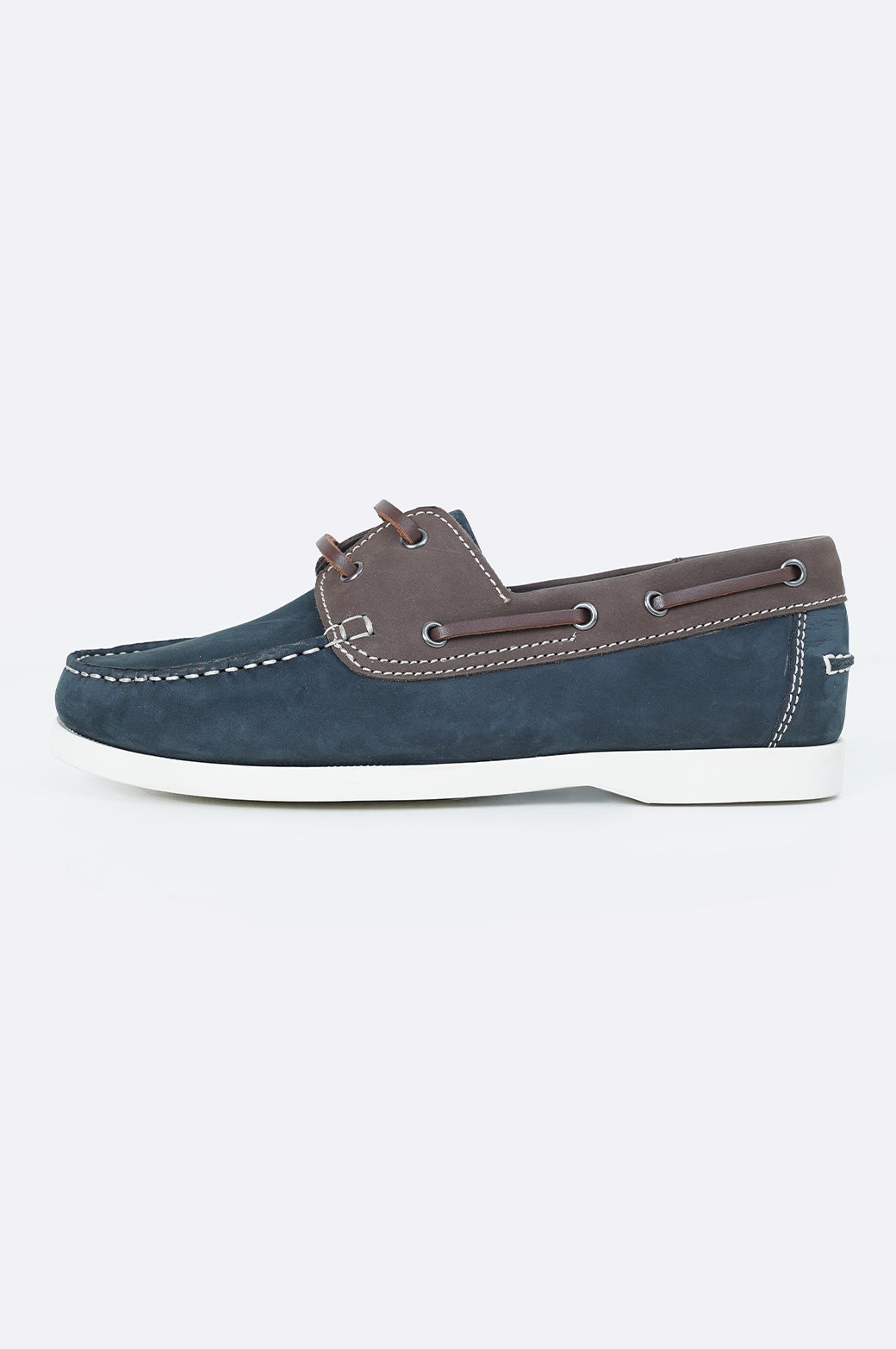 NAVY ESPRESSO CONTRAST LEATHER BOAT SHOES