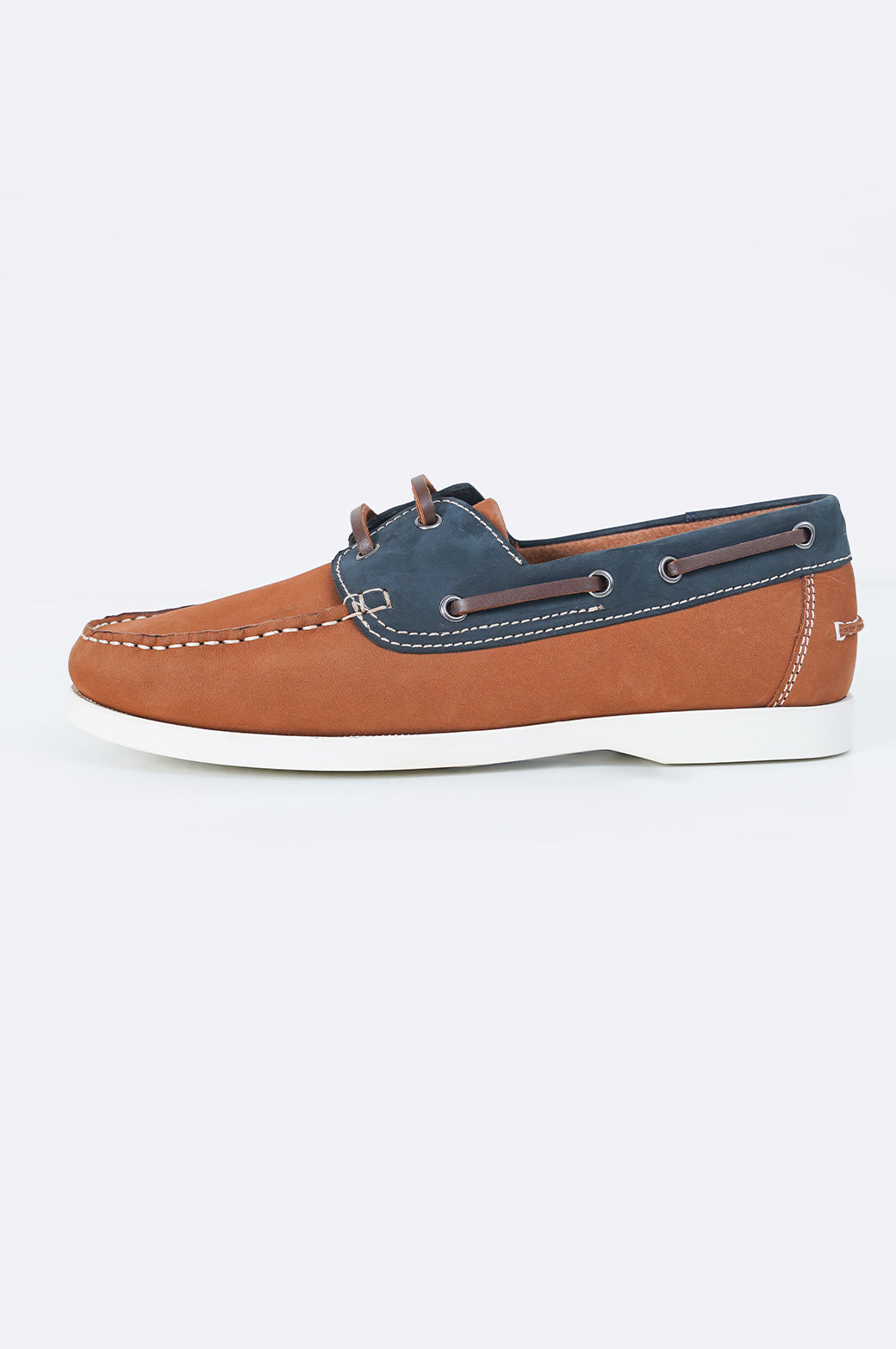 TAN BLUE CONTRAST LEATHER BOAT SHOES