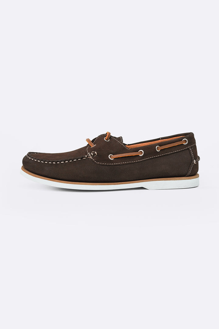 DARK BROWN TUMBLED LEATHER BOAT SHOES