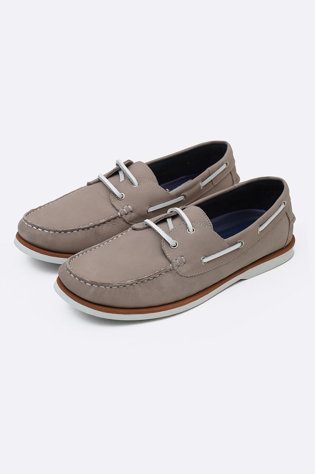 GREY TUMBLED LEATHER BOAT SHOES