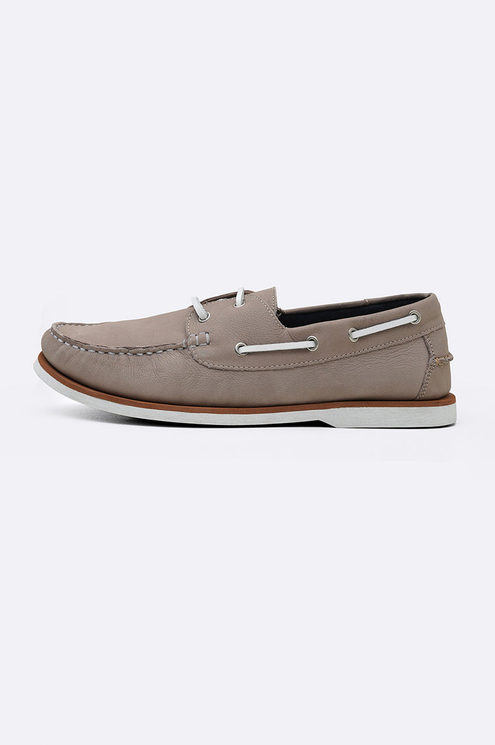 GREY TUMBLED LEATHER BOAT SHOES