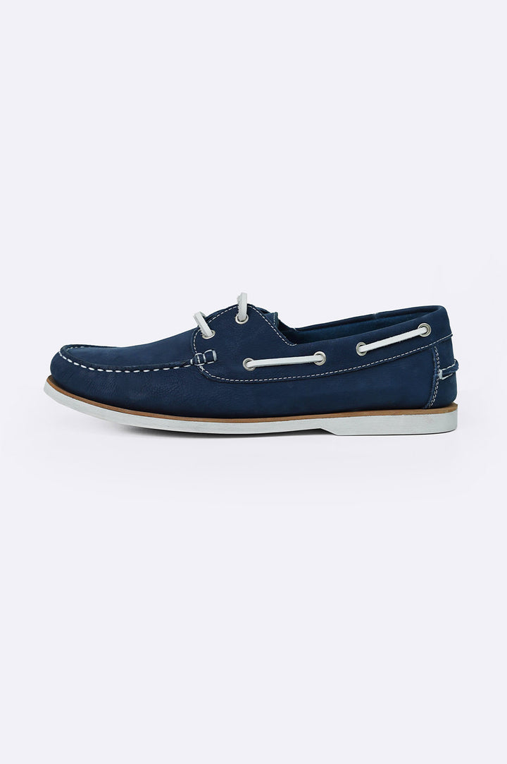 NAVY TUMBLED LEATHER BOAT SHOES