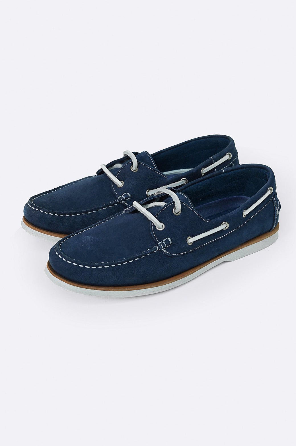 NAVY TUMBLED LEATHER BOAT SHOES