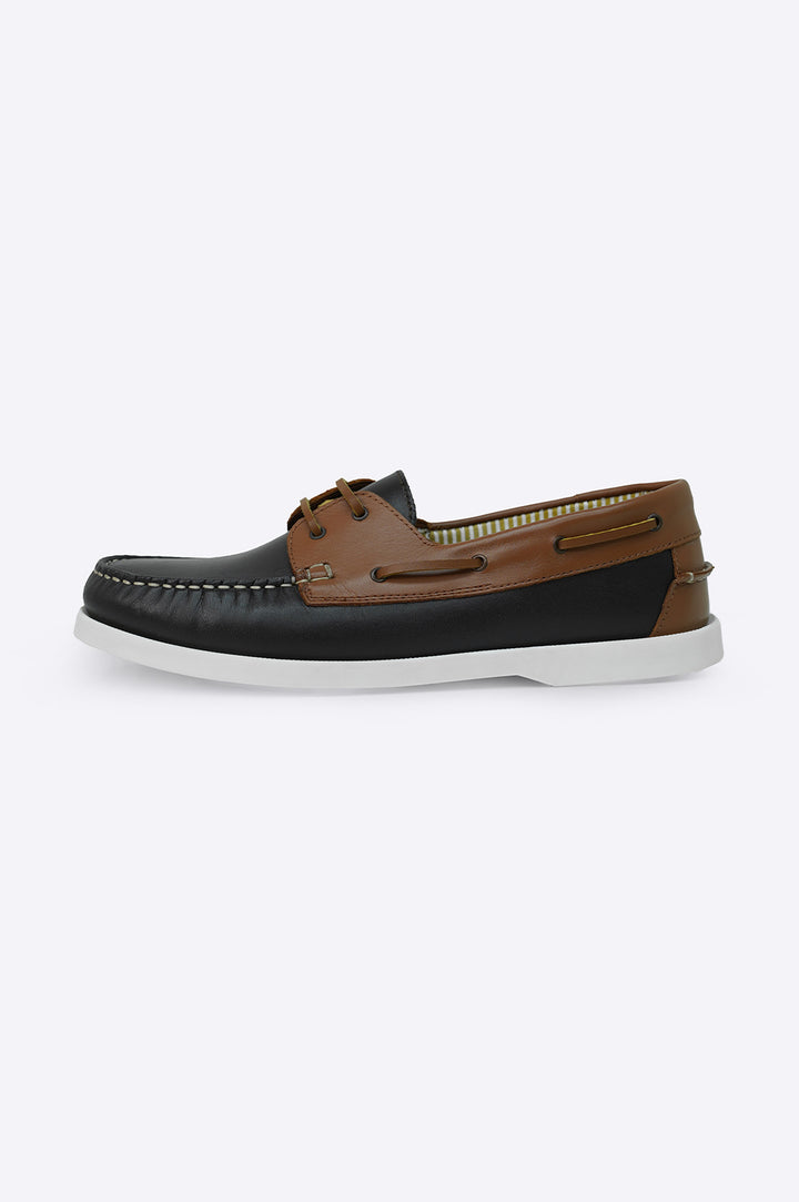 DARK BROWN TAN CONTRAST LEATHER BOAT SHOES