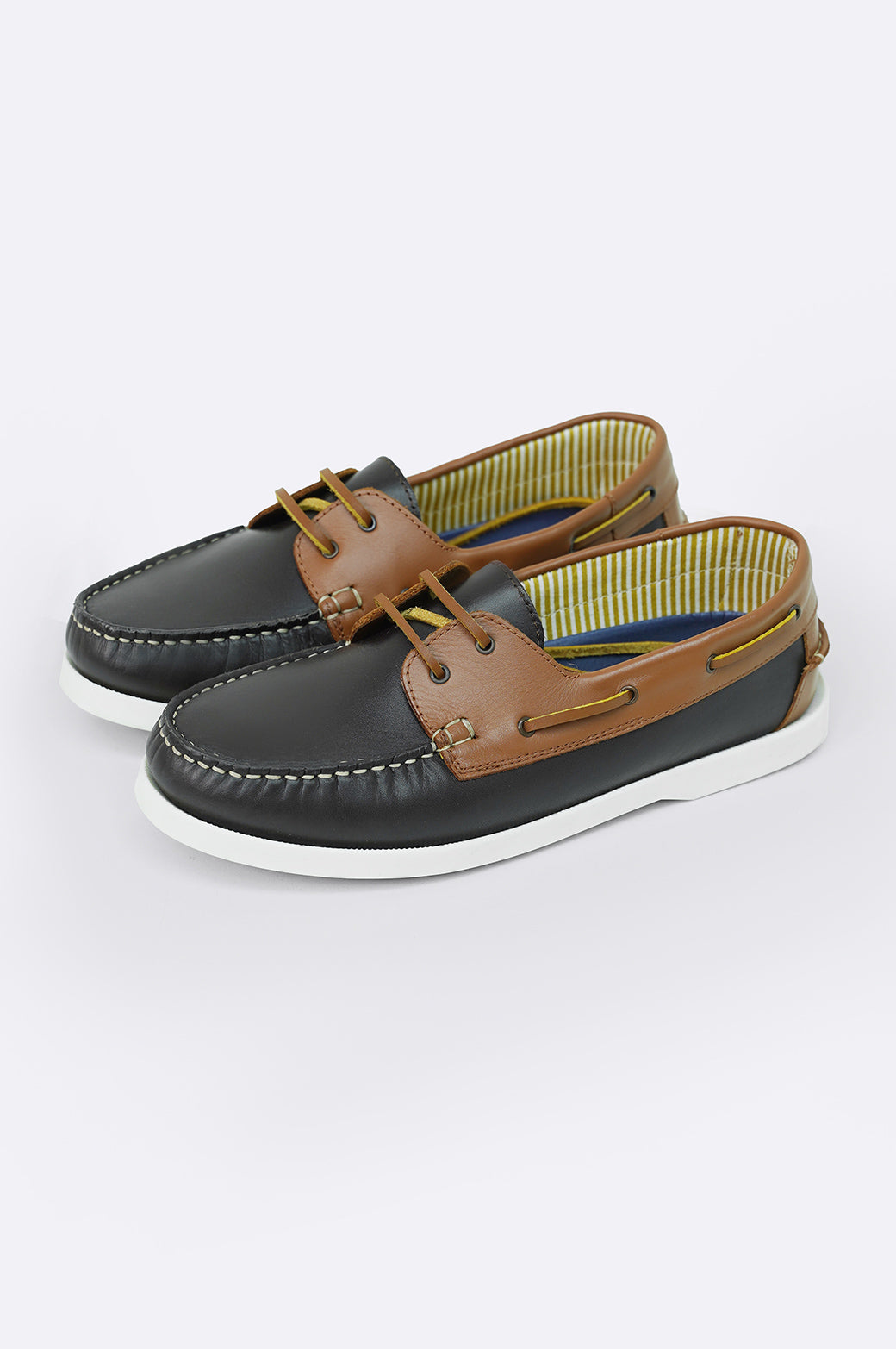 DARK BROWN TAN CONTRAST LEATHER BOAT SHOES