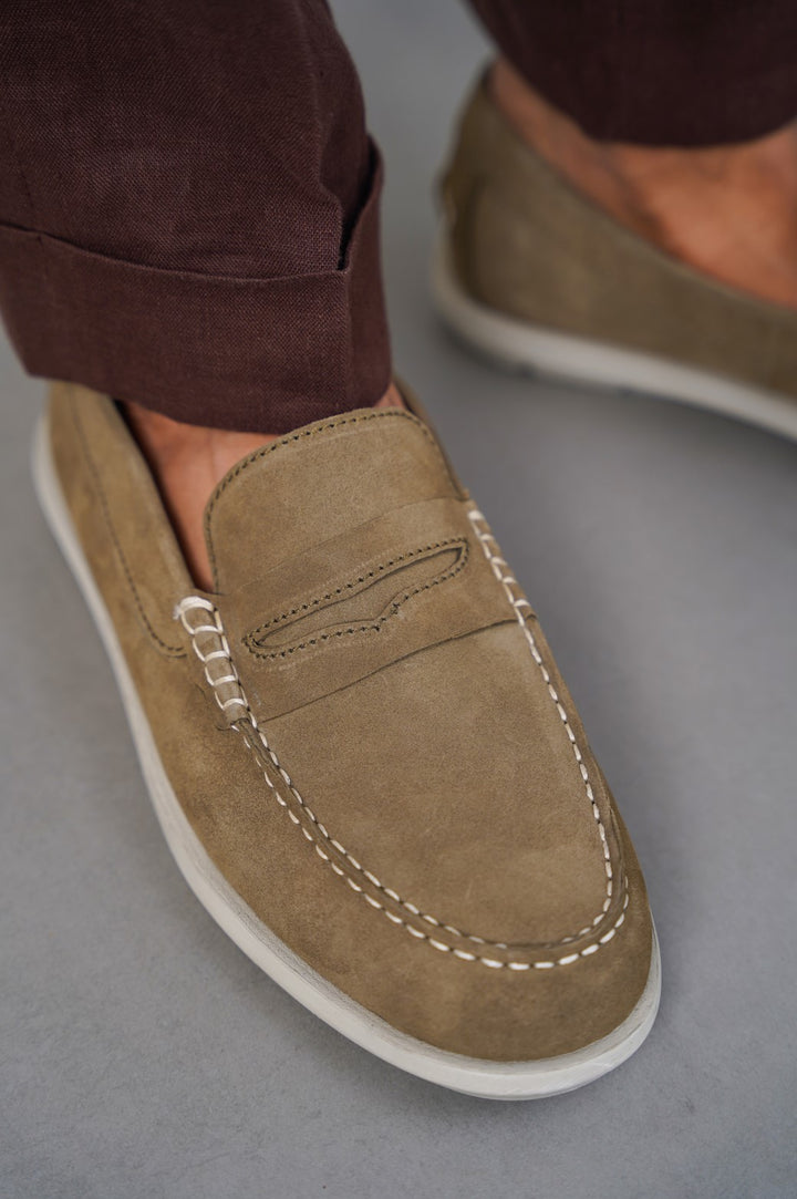 OLIVE LIGHTWEIGHT SUEDE LOAFERS