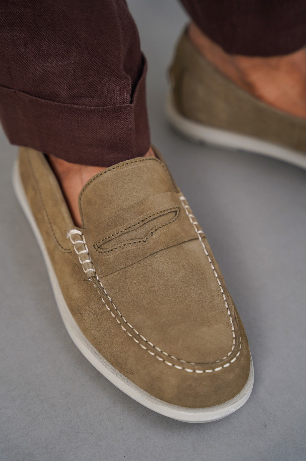 OLIVE LIGHTWEIGHT SUEDE LOAFERS