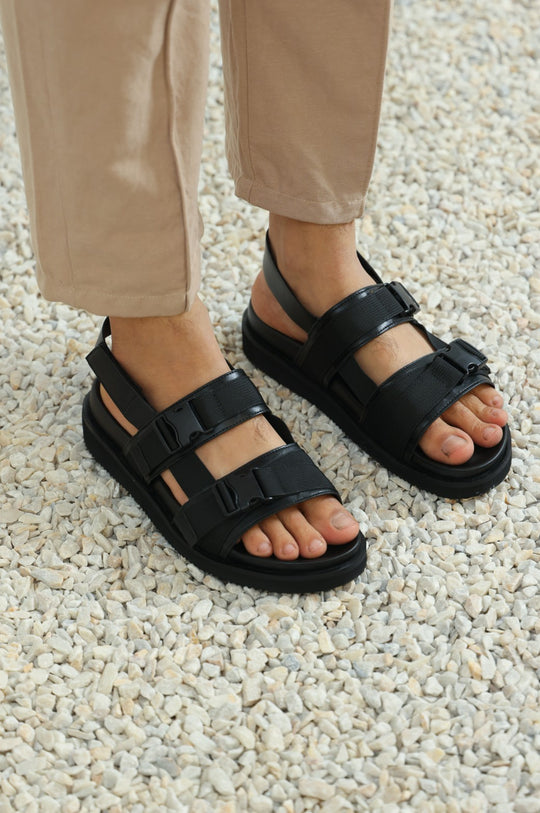 BLACK RELEASE BUCKLE SANDALS