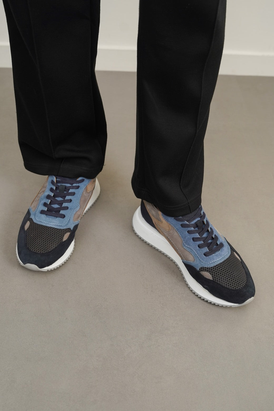 BLUE CONTRAST LEATHER JOGGERS