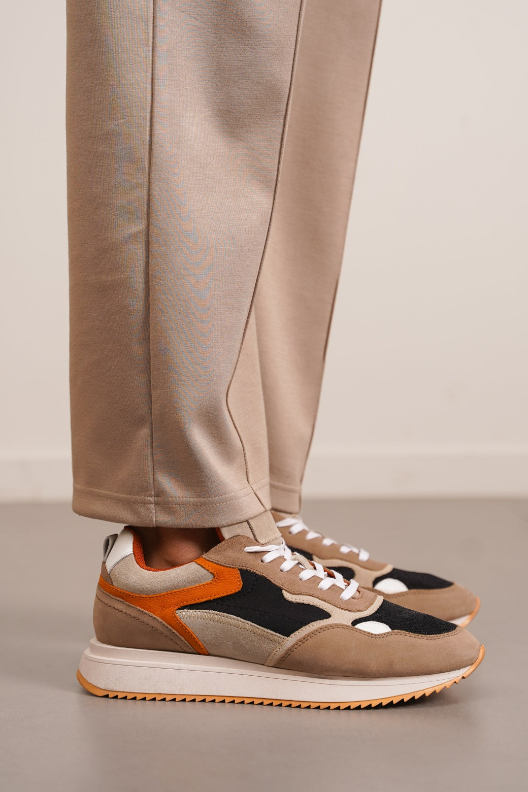 TAUPE CONTRAST LEATHER JOGGERS