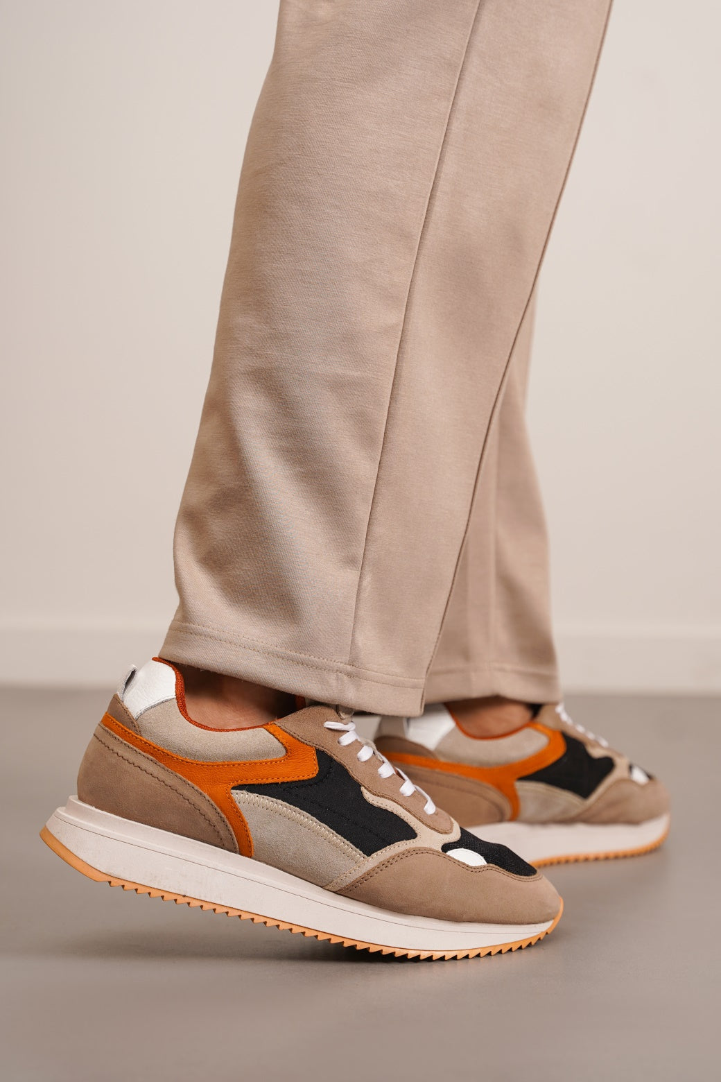 TAUPE CONTRAST LEATHER JOGGERS