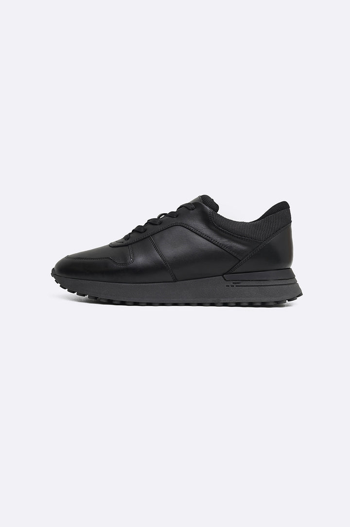 BLACK MONOTONE LEATHER SNEAKERS