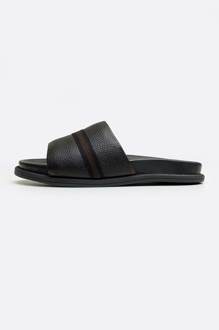 BROWN SOFT LEATHER SLIDES