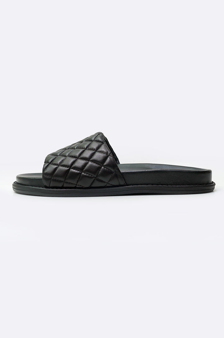 BLACK QUILTED LEATHER SLIDES