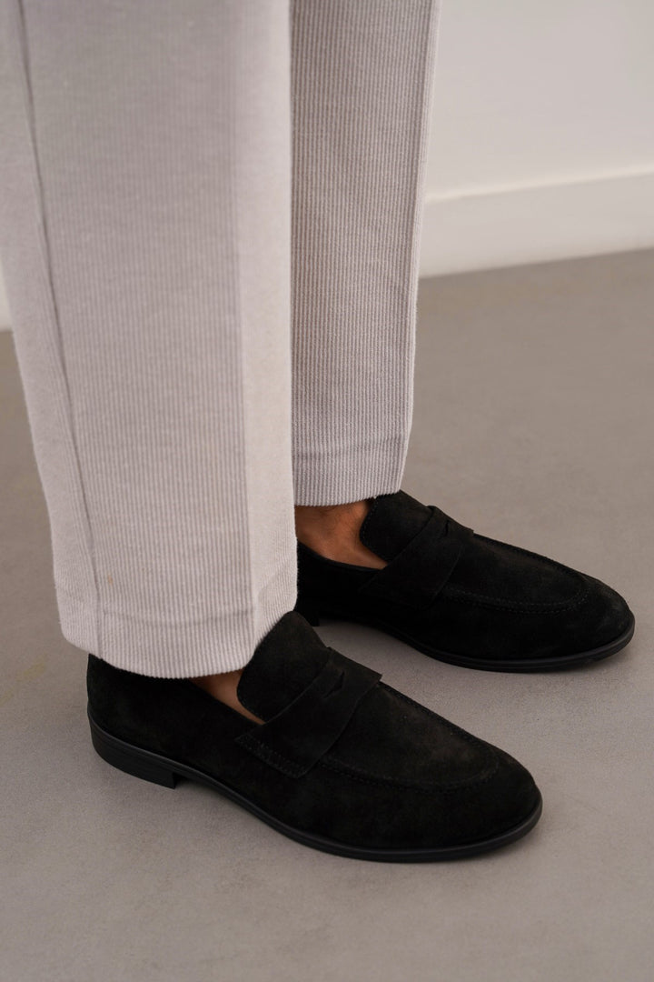 BLACK GENUINE SUEDE LOAFERS