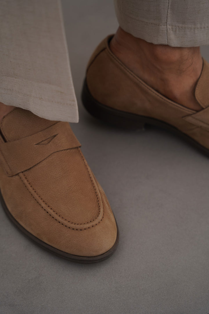 TAUPE GENUINE NUBUCK LOAFERS