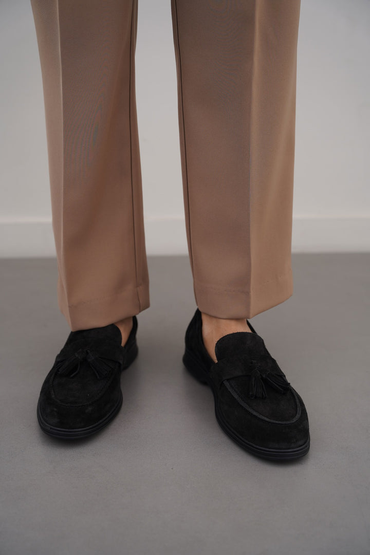 BLACK SUEDE LEATHER TASSEL LOAFERS