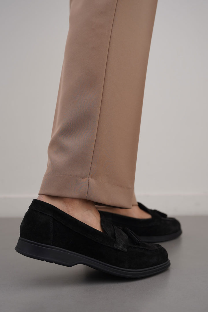 BLACK SUEDE LEATHER TASSEL LOAFERS