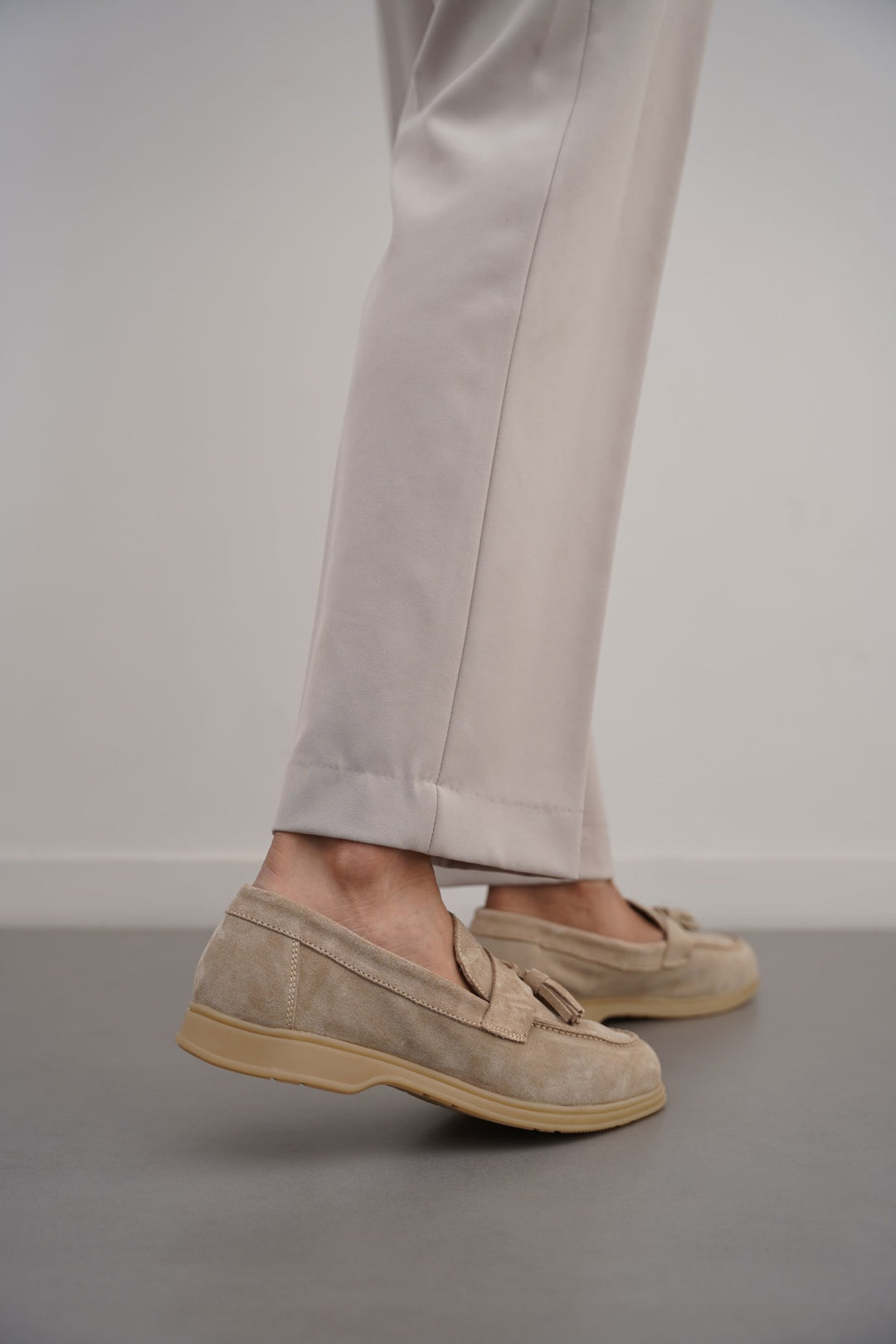 SAND SUEDE LEATHER TASSEL LOAFERS