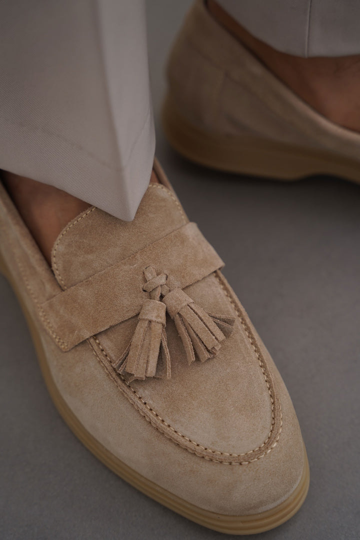 SAND SUEDE LEATHER TASSEL LOAFERS