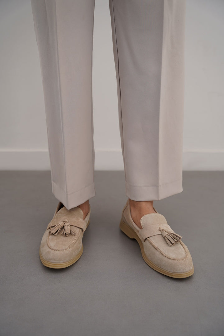 SAND SUEDE LEATHER TASSEL LOAFERS