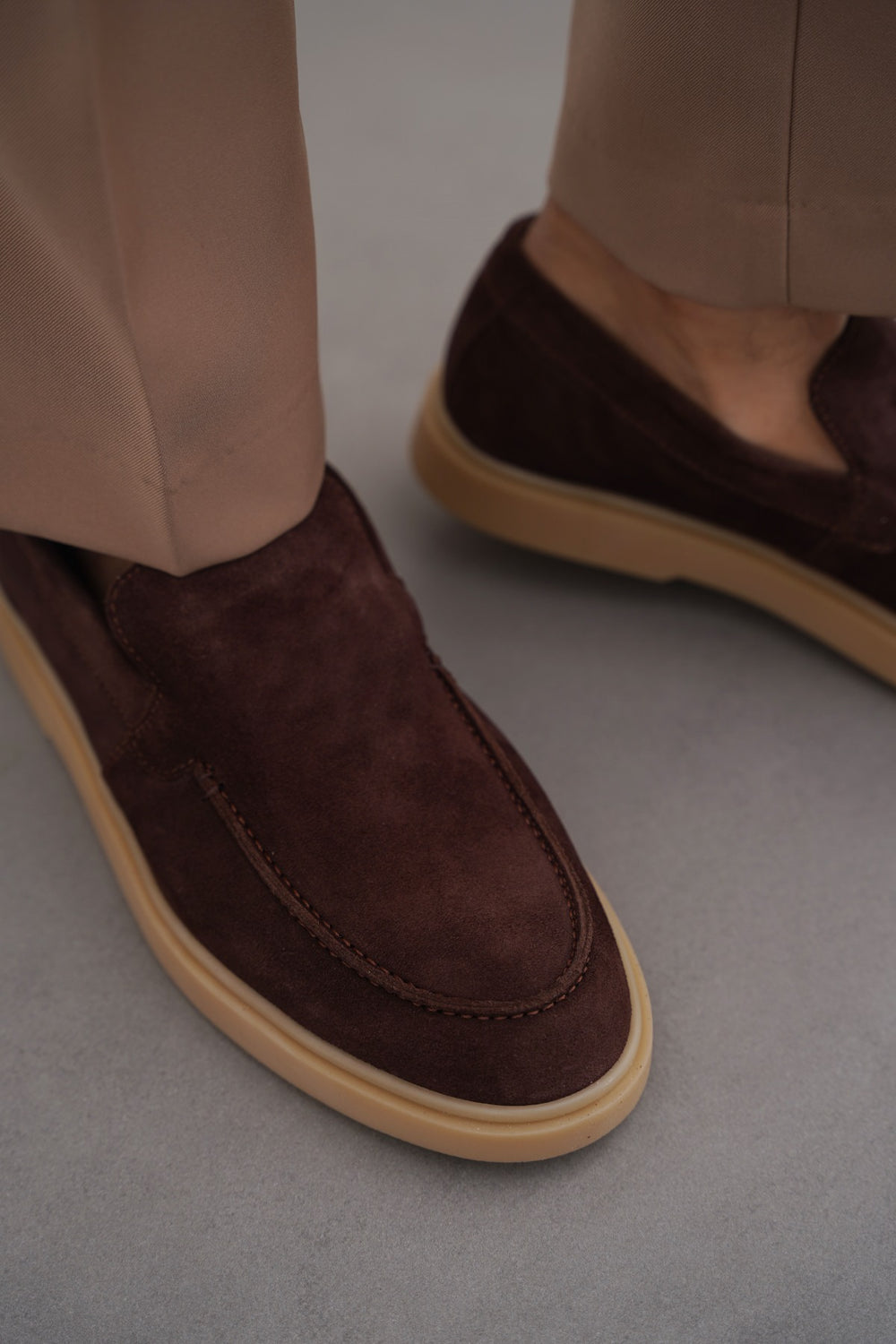 COFFEE SUEDE LEATHER SLIP-ON LOAFERS