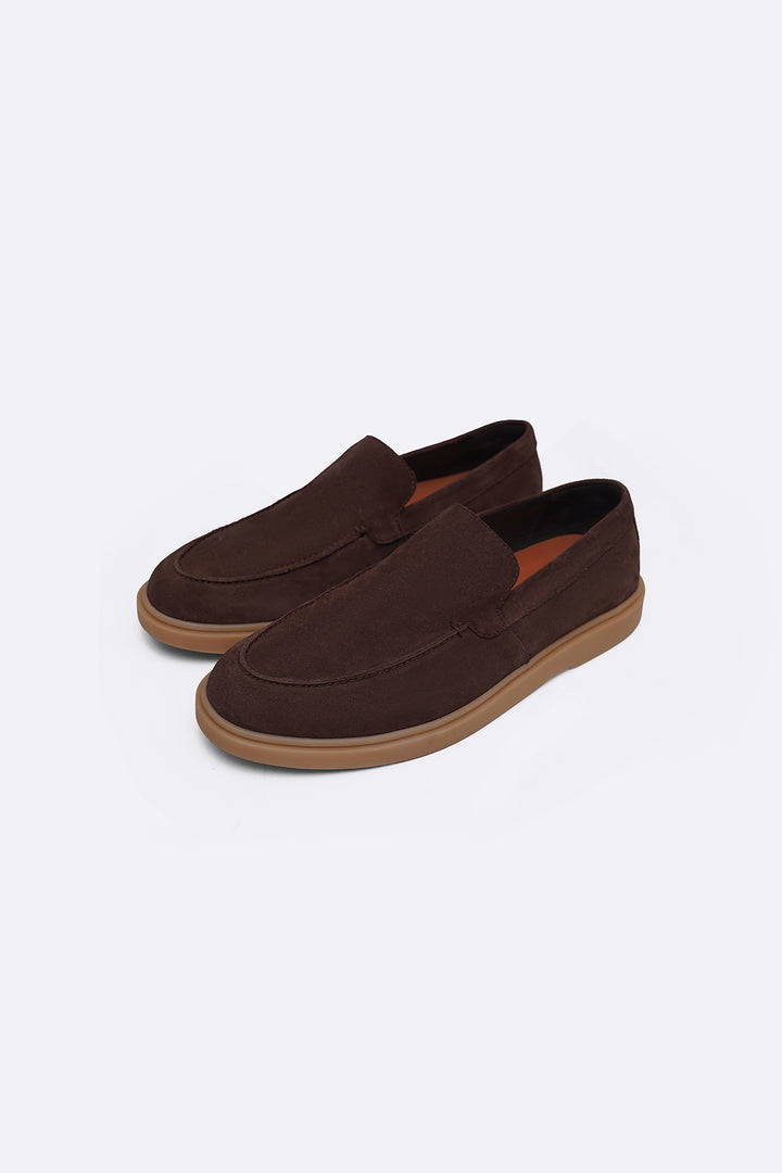 COFFEE SUEDE LEATHER SLIP-ON LOAFERS