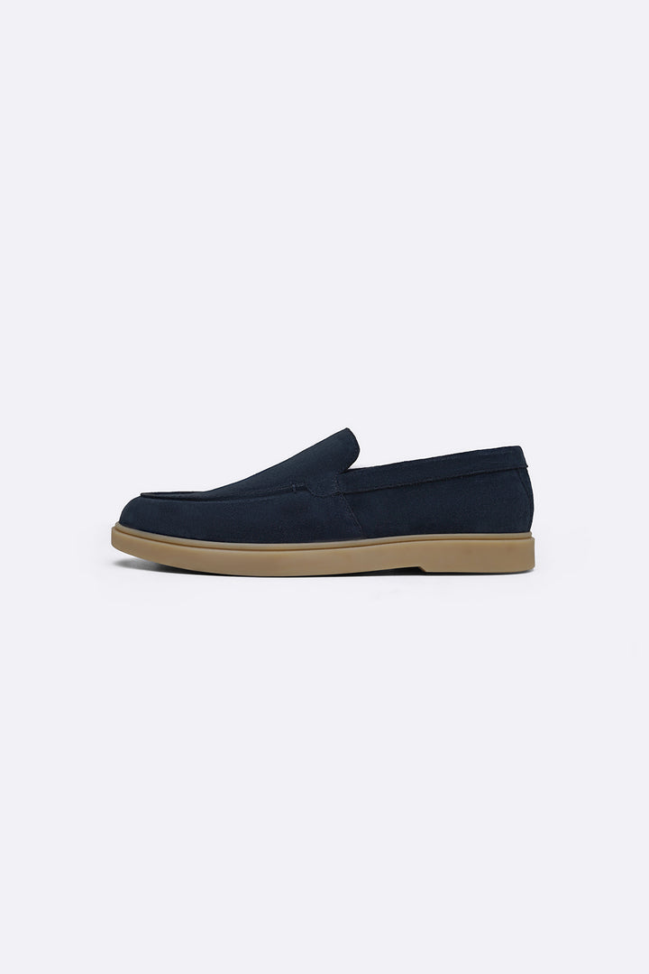 NAVY SUEDE LEATHER SLIP ON LOAFERS