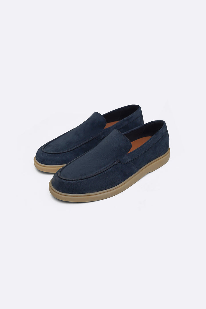 NAVY SUEDE LEATHER SLIP ON LOAFERS