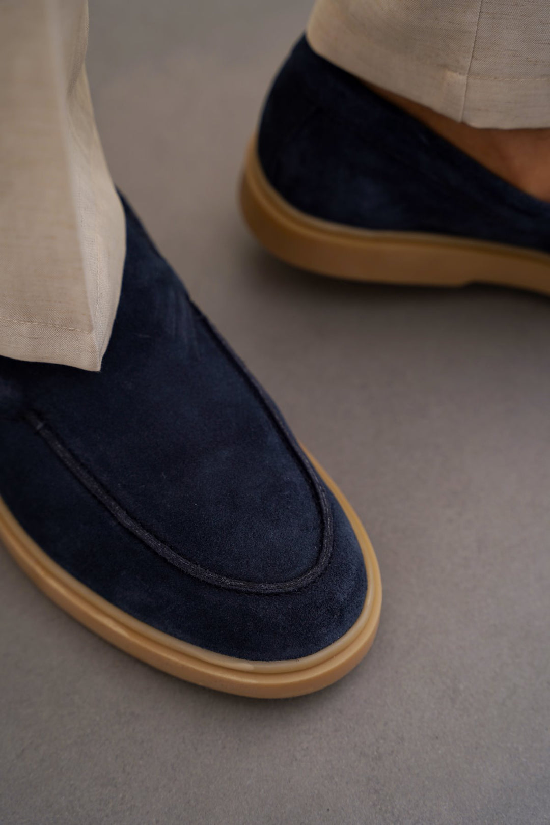 NAVY SUEDE LEATHER SLIP ON LOAFERS