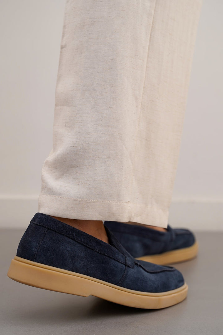 NAVY SUEDE LEATHER SLIP ON LOAFERS