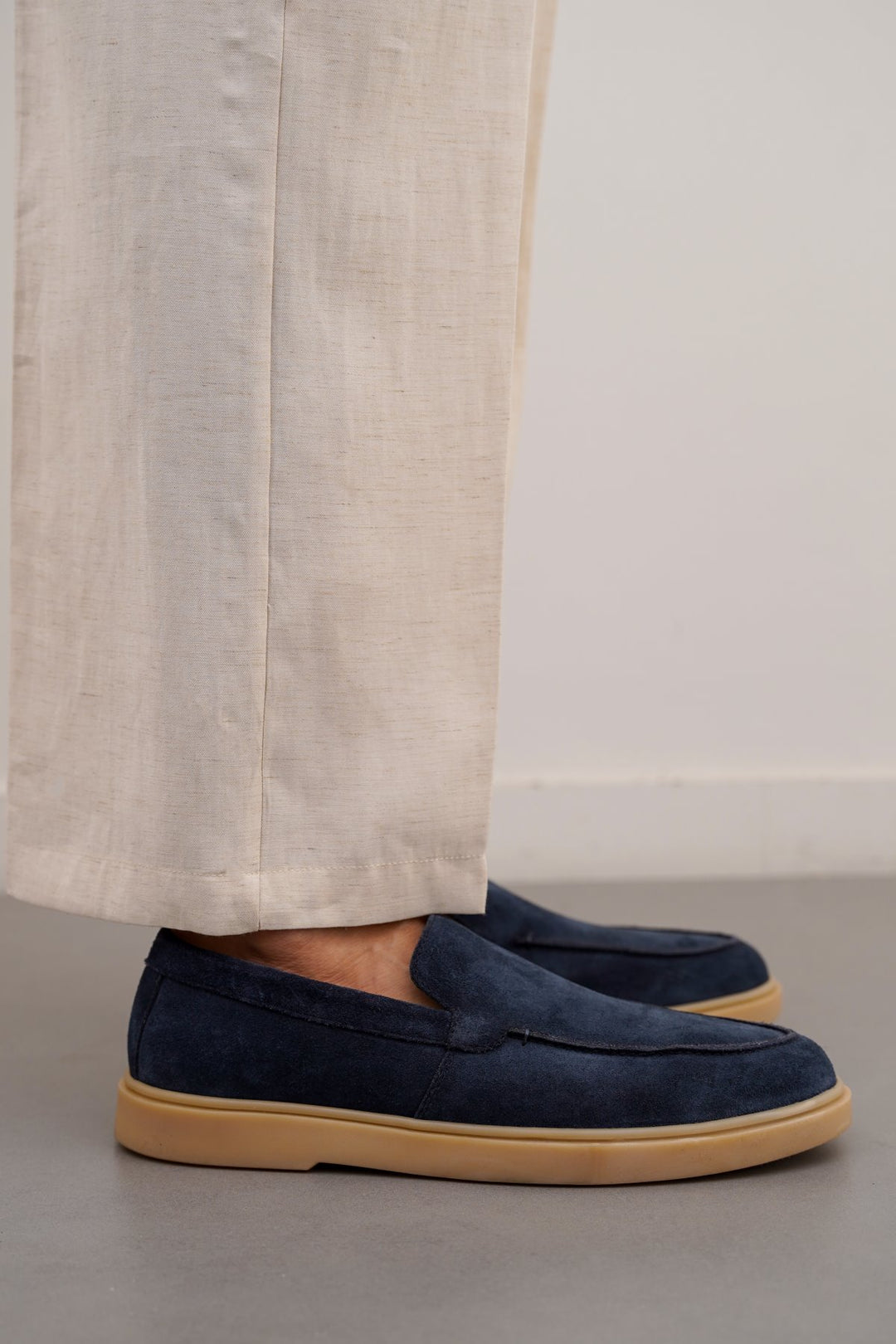 NAVY SUEDE LEATHER SLIP ON LOAFERS