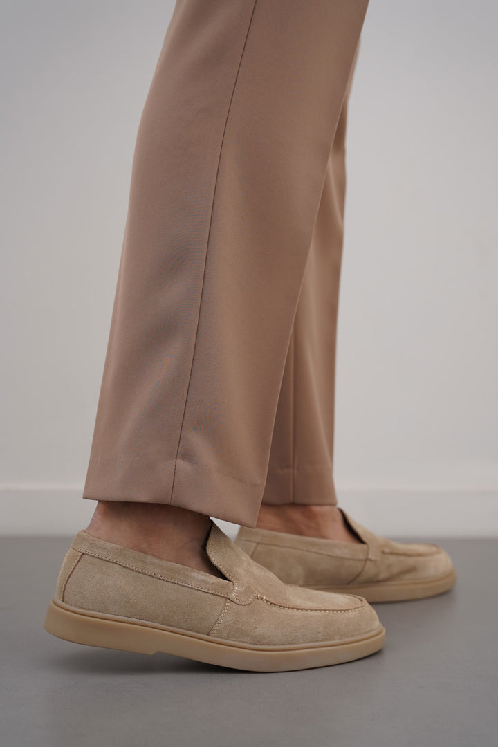 SAND SUEDE LEATHER SLIP-ON LOAFERS