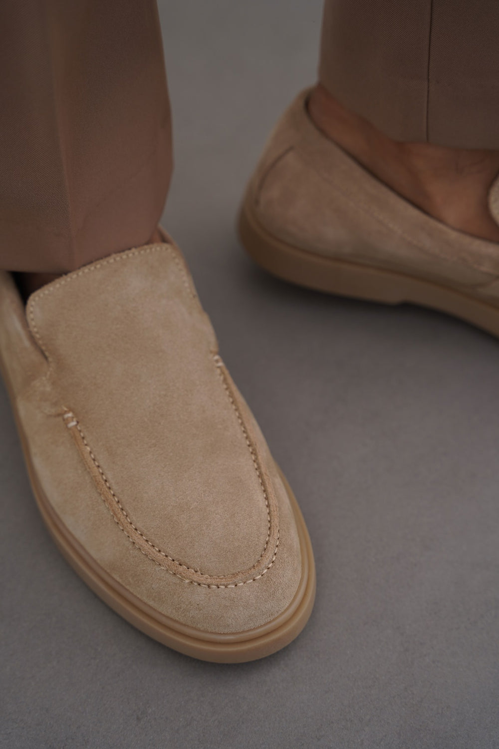 SAND SUEDE LEATHER SLIP-ON LOAFERS