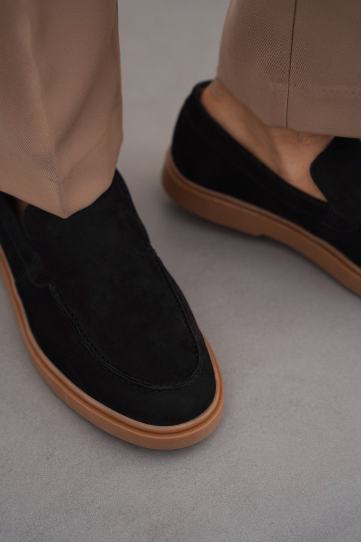 BLACK NUBUCK LEATHER SLIP-ON LOAFERS