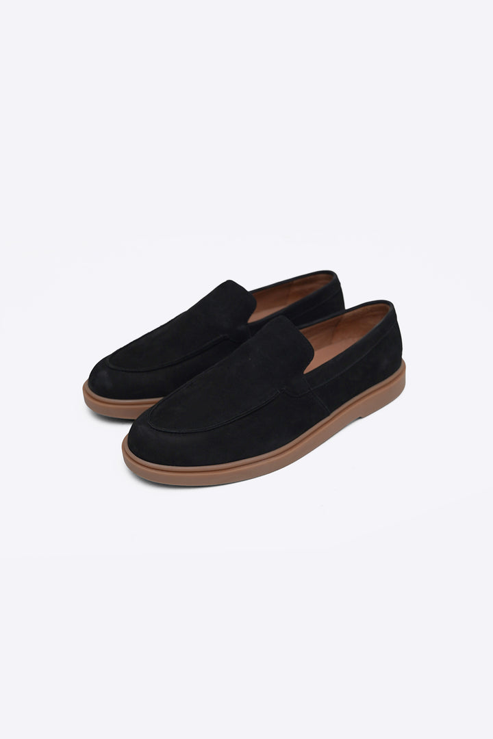 BLACK NUBUCK LEATHER SLIP-ON LOAFERS