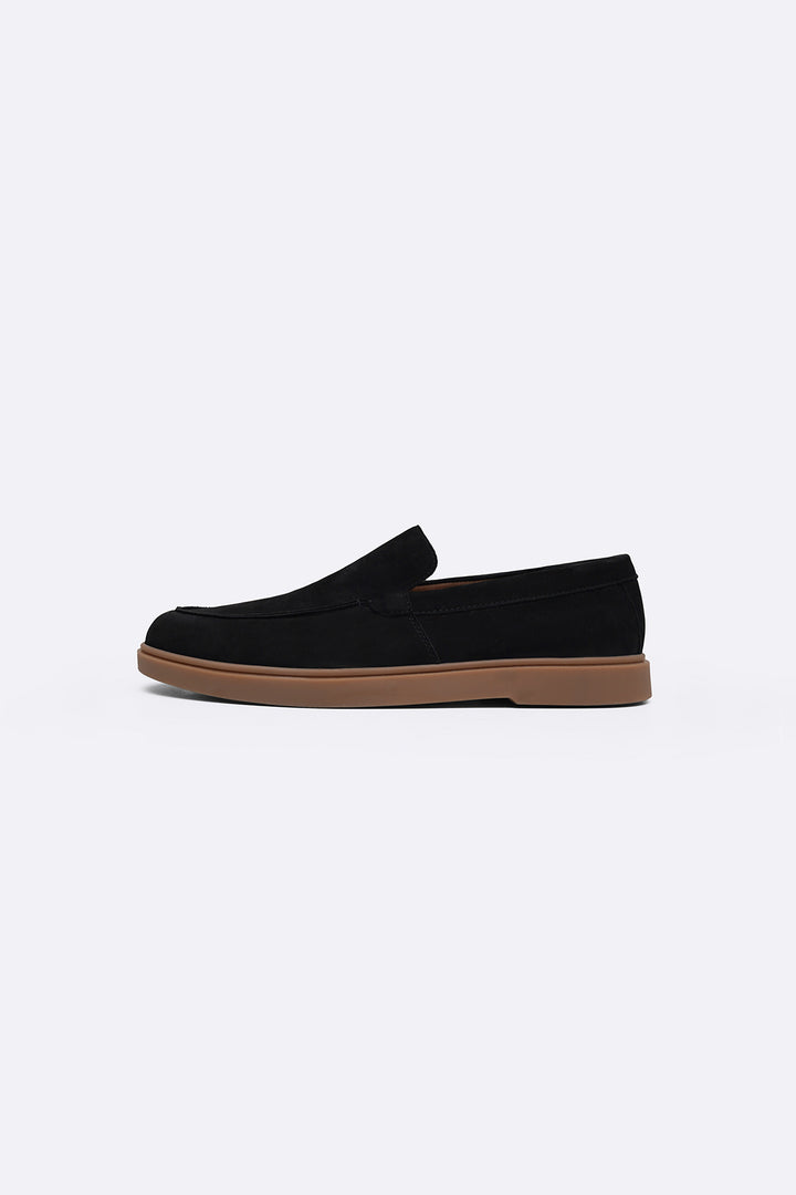 BLACK NUBUCK LEATHER SLIP-ON LOAFERS