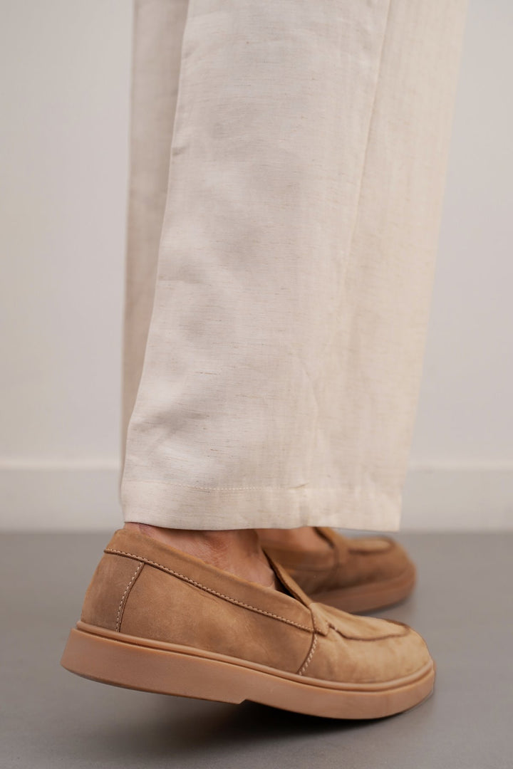 CAMEL NUBUCK LEATHER SLIP ON LOAFERS