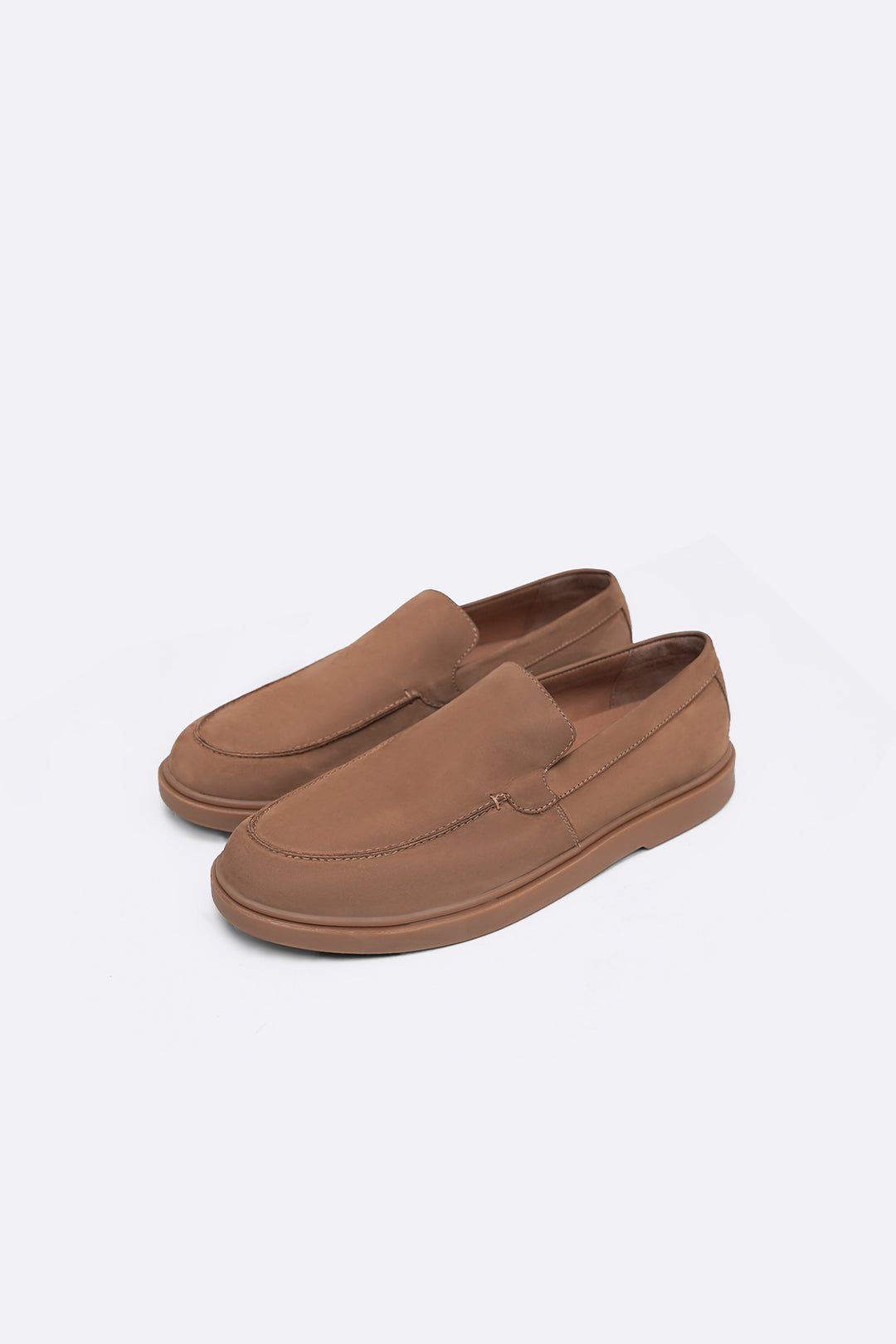 CAMEL NUBUCK LEATHER SLIP ON LOAFERS