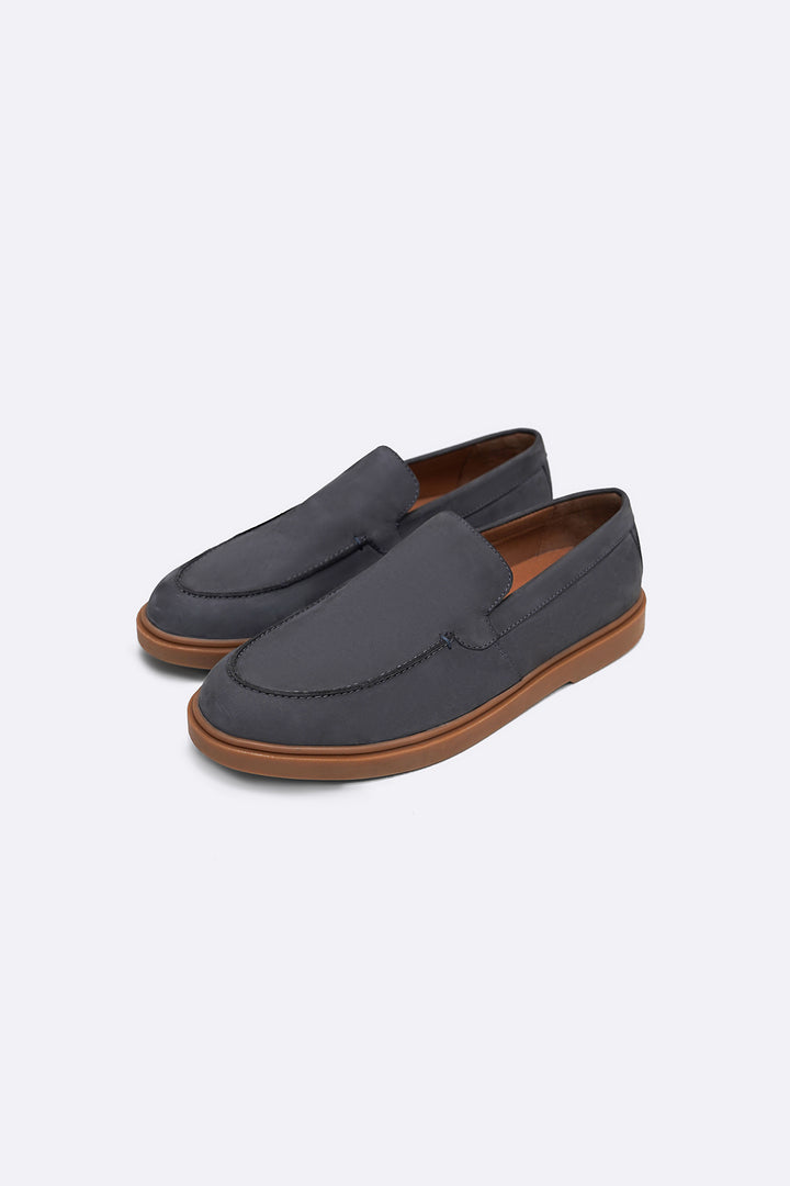 GREY NUBUCK LEATHER SLIP ON LOAFERS