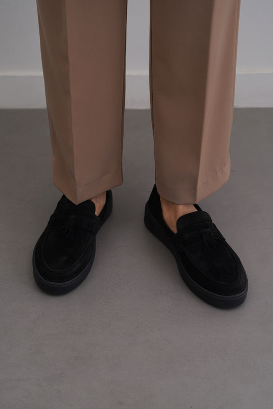 BLACK SUEDE LEATHER TASSEL LOAFERS