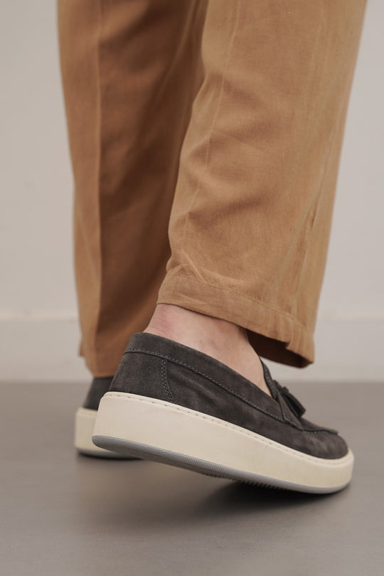 GREY SUEDE LEATHER TASSEL LOAFERS