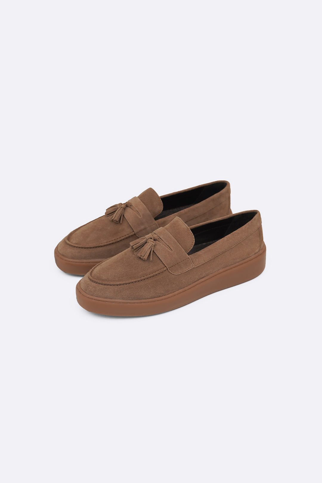 TAUPE SUEDE LEATHER TASSEL LOAFERS
