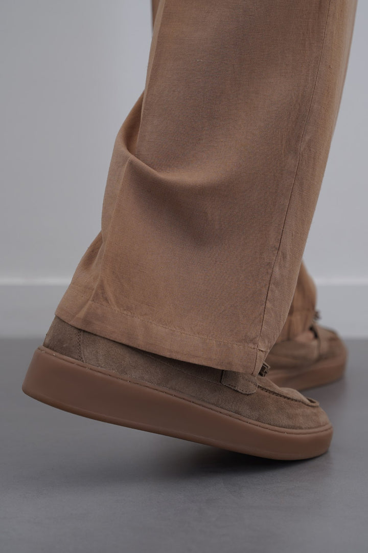 TAUPE SUEDE LEATHER TASSEL LOAFERS