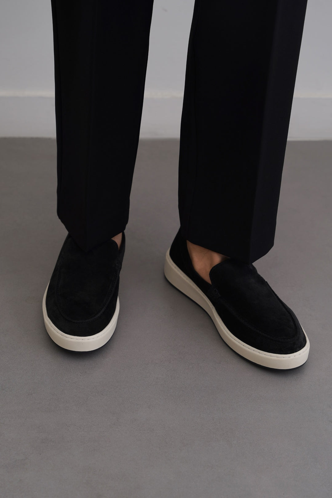 BLACK SUEDE LEATHER SLIP ON LOAFERS