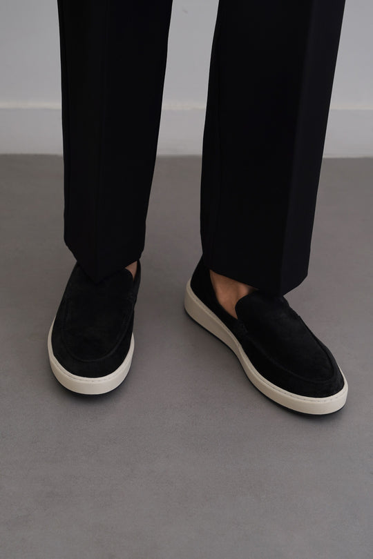 BLACK SUEDE LEATHER SLIP ON LOAFERS