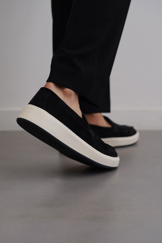 BLACK SUEDE LEATHER SLIP ON LOAFERS