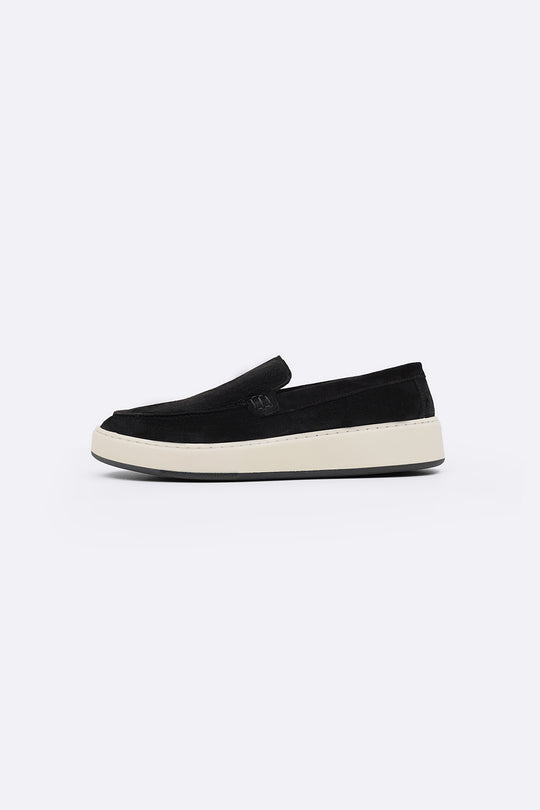 BLACK SUEDE LEATHER SLIP ON LOAFERS