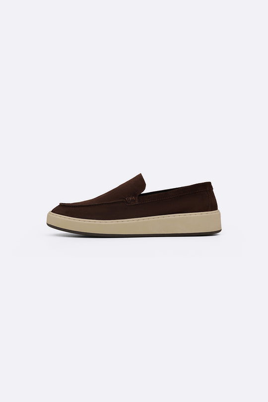 COFFEE SUEDE LEATHER SLIP ON LOAFERS