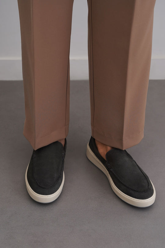 GREY SUEDE LEATHER SLIP ON LOAFER